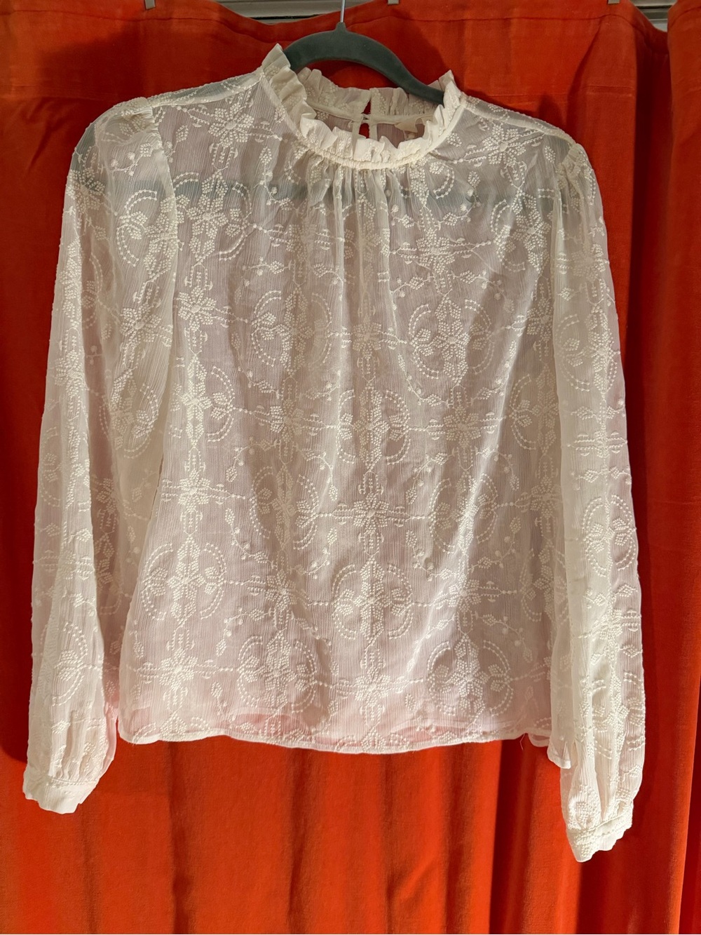 Sezane delicate White Embroidered Ruffle Neck Top - Picture 2 of 5